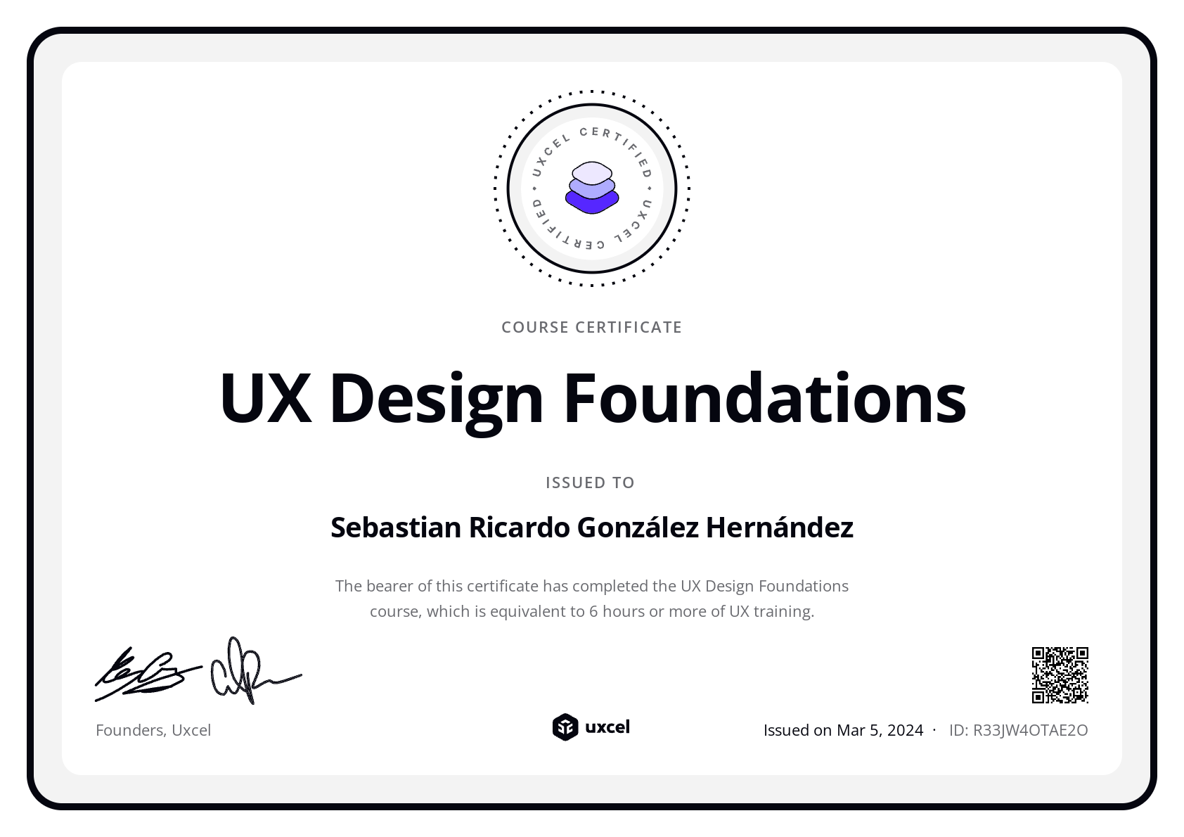 Sebastian Ricardo González Hernández's certificate